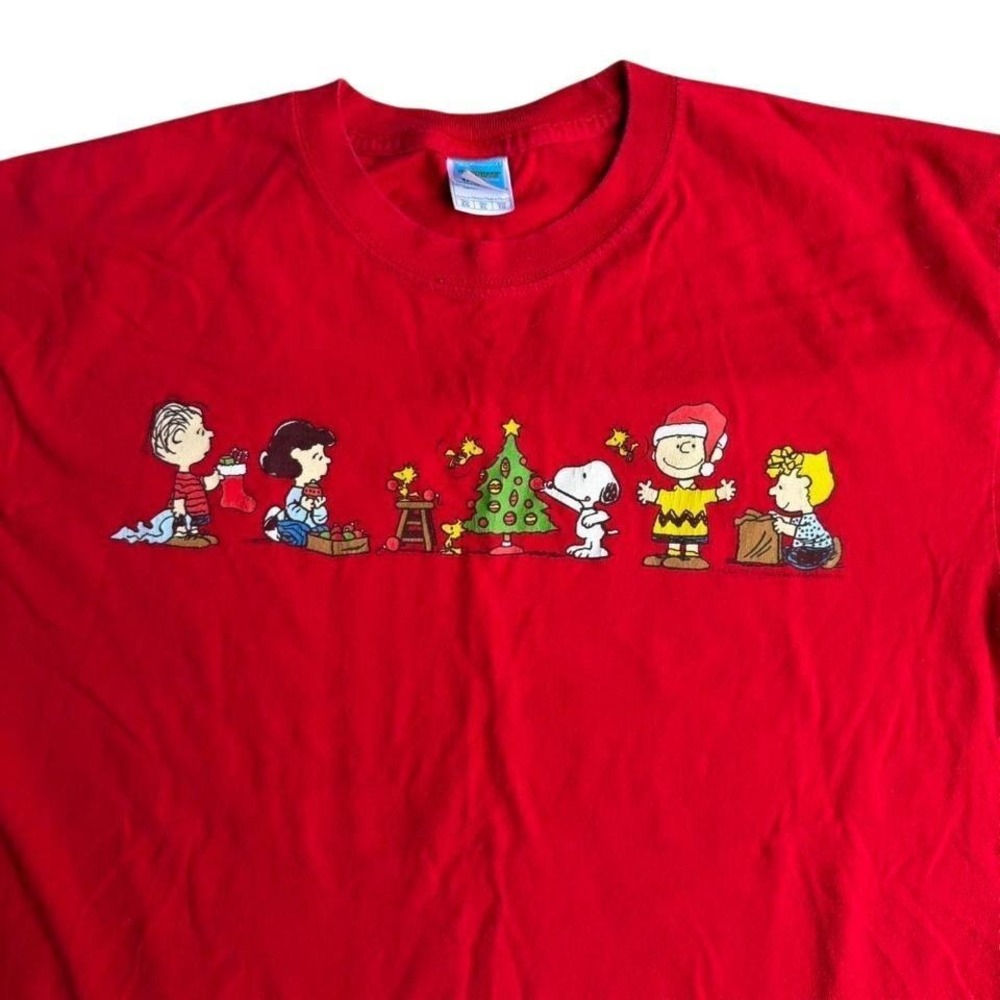 Vintage Peanuts Christmas Charlie Brown Snoopy‎ Graphic T-Shirt Red Mens XL